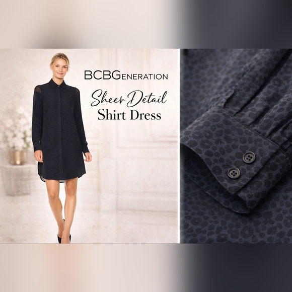 BCBGeneration Black Sheer-Detail Shirt Dress - Picture 2 of 5